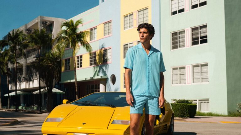 Orlebar Brown, Lamborghini to Launch Second Men’s Resort Capsule Oct. 19 A look from the Orlebar Brown x Lamborghini capsule.