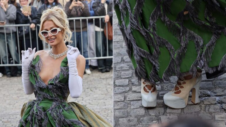 Paris Hilton Brings Vivienne Westwood’s Platform History to Paris Paris Hilton wears corset lace-up platform heels at the Vivienne Westwood show during Paris Fashion Week. The silhouette nods towards the infamous Gillies heel.