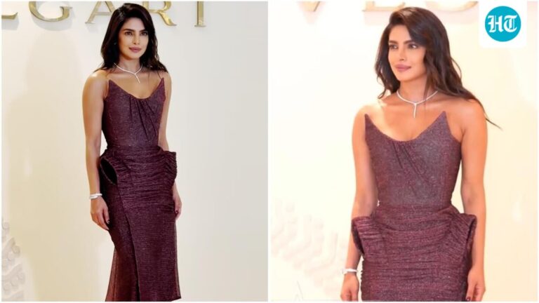Priyanka Chopra stuns in sparkling midi dress worth ₹1.67 lakh, diamond jewels at Bvlgari exhibition in Mumbai. Watch