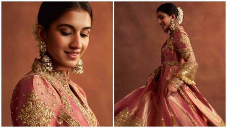 Radhika Merchant brings full-on desi glam for Reliance Diwali party in pink-gold Abu Jani Sandeep Khosla anarkali. Pics