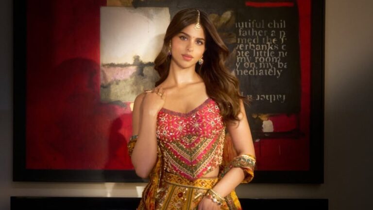 Suhana Khan's blouse with plunging neckline and flare lehenga outfit makes for a fuss-free and stunning Diwali look
