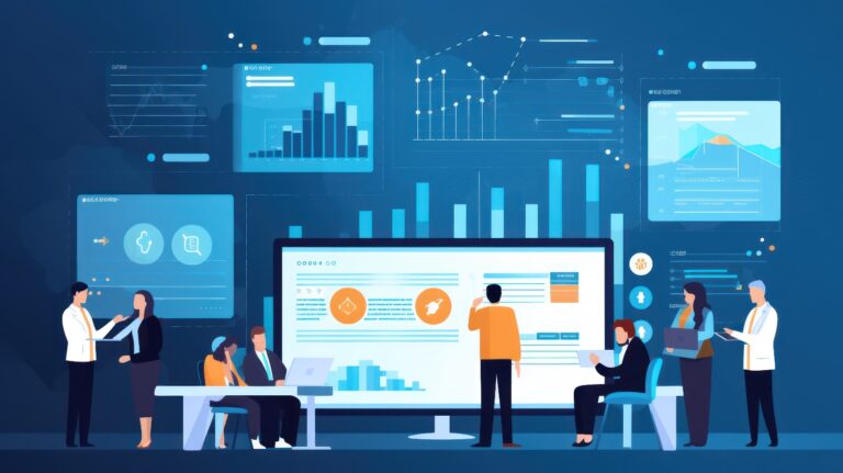 What Is Business Analysis? Everything You Need to Know Illustration of business analysis on a computer screen with team.