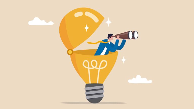 Designing the Next Chapter of the Salesforce Architecture Program Person with binoculars in a light bulb icon representing looking forward