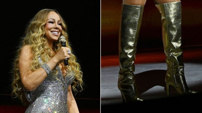 Mariah Carey Kicks Off Vegas Holiday Residency in Gold Zanotti Boots Mariah Carey wears metallic gold Giuseppe Zanotti Hattie boots on the opening night of her "Christmastime in Las Vegas" residency at Dolby Live at Park MGM on Friday night.