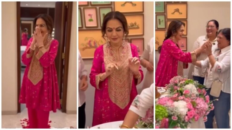 Nita Ambani glows in gorgeous rani pink suit as she celebrates birthday with her team in Jamnagar. Watch