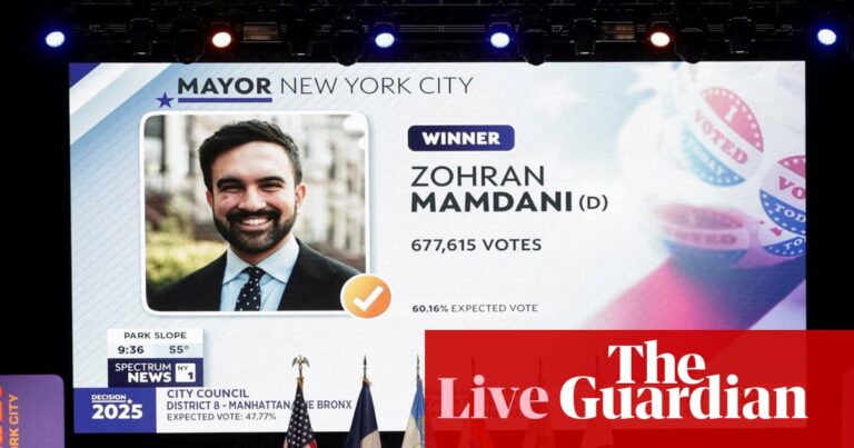 Zohran Mamdani wins New York mayoral election as Democrats pick up major wins in several key US races – live updates | Zohran Mamdani Zohran Mamdani wins New York mayoral election as Democrats pick up major wins in several key US races – live updates | Zohran Mamdani